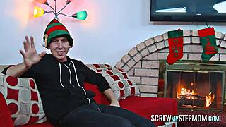 Christmas oral surprise with brunette milf