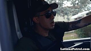 Gorgeous latina babe rides cock in handcuffs during casting cowgirl session.