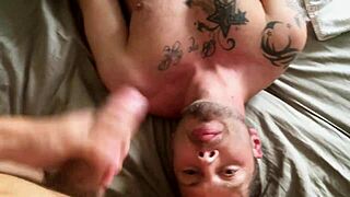 My roommate's huge cock surprises me in this gay blowjob session