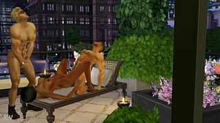 Slut in Sweaty Threesome with Two Muscle Studs