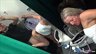 Blonde teen deepthroats monster cock in german mcdonalds changing room