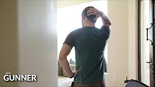 Connor retaliates by roughly fucking his boyfriend's tattooed fuck buddy bareback in missionary and riding positions.