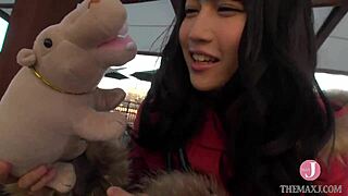 asian babe sucks cock deep on all fours