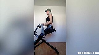 Is Miss Sporty fingering herself during a solo workout on webcam?