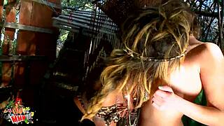 Ebony voodoo witch squirts during anal fucking.