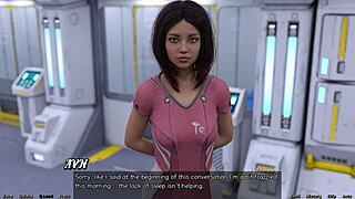 Stranded in space, the milf stretches with huge boobs.