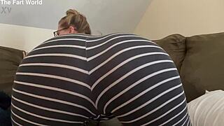 emily farting up close in stripped leggings fetish display