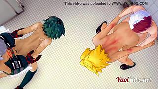 Boku no hero yaoi 3d orgy in school restroom with Deku, Bakugou, Todoroki, Kaminari 🔥