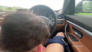 Sucking a stranger's dick in the car, swallowing his cum.