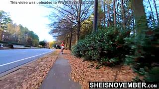 Wow, ebony babe MsNovember rides bike with tiny 18+ upskirt booty!