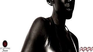 Ebony striptease turns into intense spanking in night club