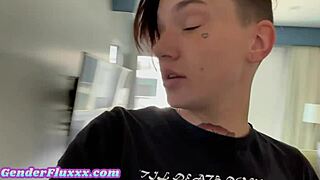 model girlfriend pegging and rimming her femme boyfriend with toys