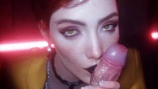 Panam, Judy, and Aurore in Cyberpunk 3some Blowjob and Cumshot