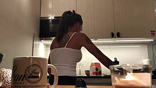 Wow, check Sylvia’s perfect pokies on kitchen cam with amazing nipples!