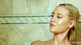 gorgeous blonde model teases with sexy body in steamy shower scene 4k
