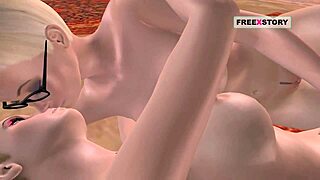 animated 3d lesbian girls kiss press breasts and rub pussies