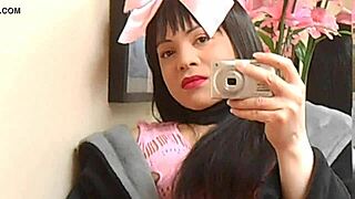 Surprise shemale cumshot from horny babe!