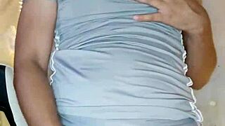 Transsexual in Crossdressing Touches Me Sensually with Passionate Strokes.