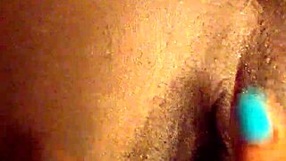 Ebony Girl Fingers Her Pretty Pussy Close Up