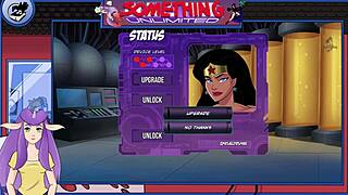 Anime cartoon character reveals big tits in game scene