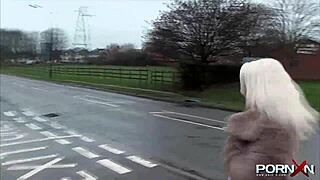 british blonde flashes in public