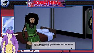 Anime cartoon character reveals big tits in game scene