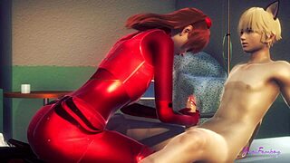 in the evangelion universe, asuka the femboy sissy prepares to swallow cum in this japanese asian manga anime game porn gay scene.
