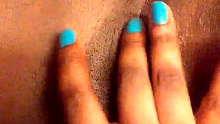 Ebony Girl Fingers Her Pretty Pussy Close Up