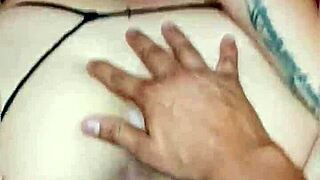 Beautiful Tattooed Woman Bent Over in Thong Swallowing Huge Cock