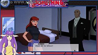 Anime cartoon character reveals big tits in game scene