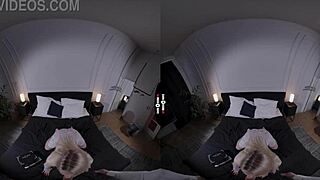 Wow, in dark room vr, big boss gets handjob from blonde with big tits!