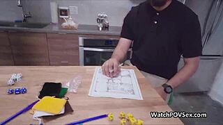 couple enjoys board game night with girlfriend blowjob