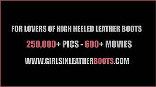 Kinky babe shows off in sexy boots and nylon panties.