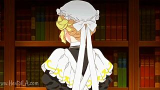 I can’t stop watching this busty blonde maid in hot hentai action!