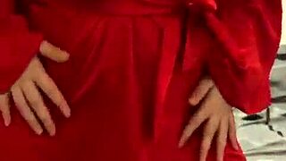 brunette in red lingerie relaxes alone