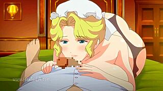 I can’t stop watching this busty blonde maid in hot hentai action!