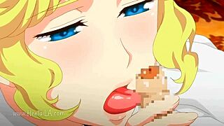 I can’t stop watching this busty blonde maid in hot hentai action!