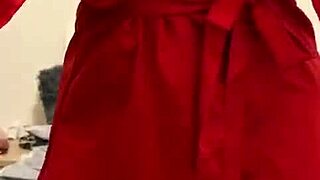 brunette in red lingerie relaxes alone