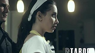 I see Aria Lee deepthroating and licking cum from natural tits