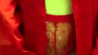 brunette in red lingerie relaxes alone