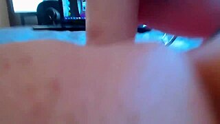 tattooed milf rides dildo on webcam, big tits bouncing