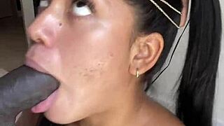 cute 18 year old girl treats a good cock with deepthroat in amateur couple scene