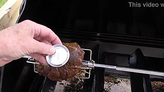 kiwi milf slut takes temperature probe after master checks meat