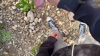 Amateur couple says, 'watch this blowjob with cum in mouth on the mountain'