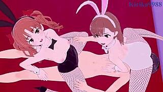 mikoto and kuroko in bunny outfits having wild threesome sex