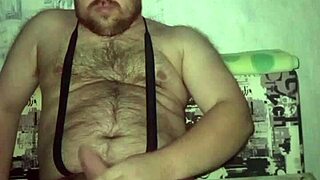 gay man in red stockings rubs his little dick and shows huge ass