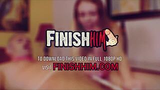 brunette teen bimbo strokes cock in pov handjob