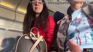 Brunette jerks off publicly on a crowded plane