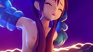 mona battles slime in wild hentai cartoon action.