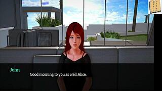 My New Family 47 - Redhead Cartoon Babe Shows Off Shaved Pussy In Erotic Game Scene.